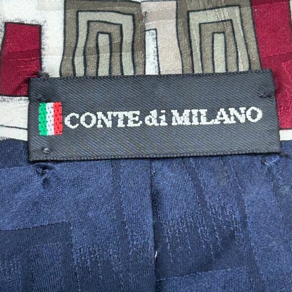 Conte di Milano Silk Tie - Modern Geometric Design in Red, Gray, and Navy - Picture 3 of 3